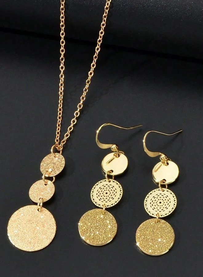 Take Two  Gold Tone Geometric Disc Necklace and Earrings Set for Women | Best Price UAE